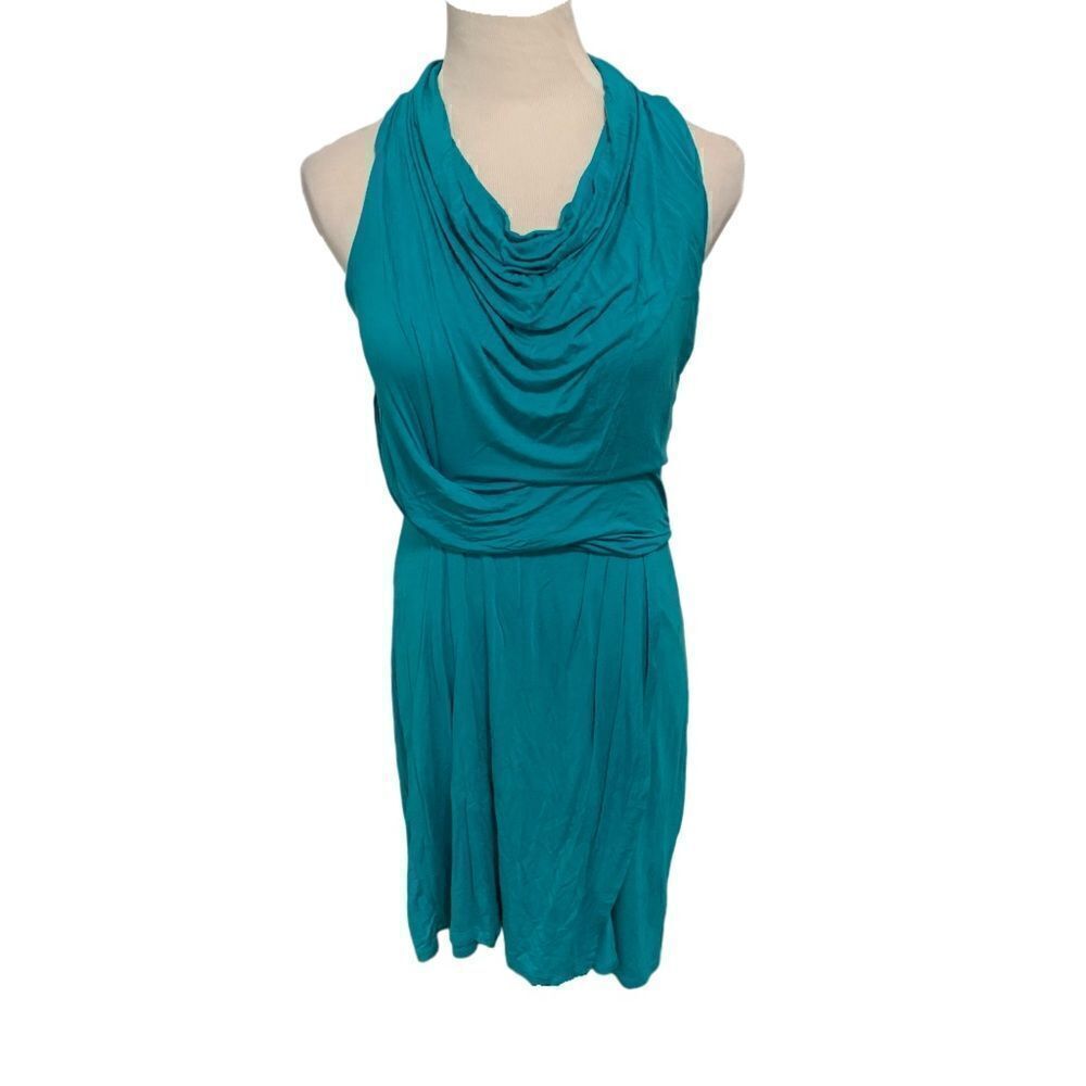 Kenneth Cole Turquoise Sleeveless Drape Neck Knit Dress Sz M